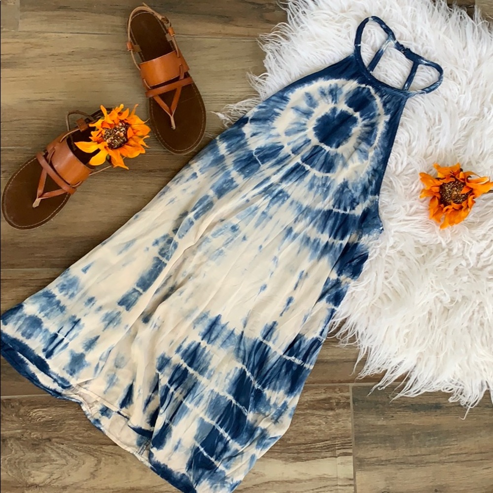 Open back tie dye halter dress